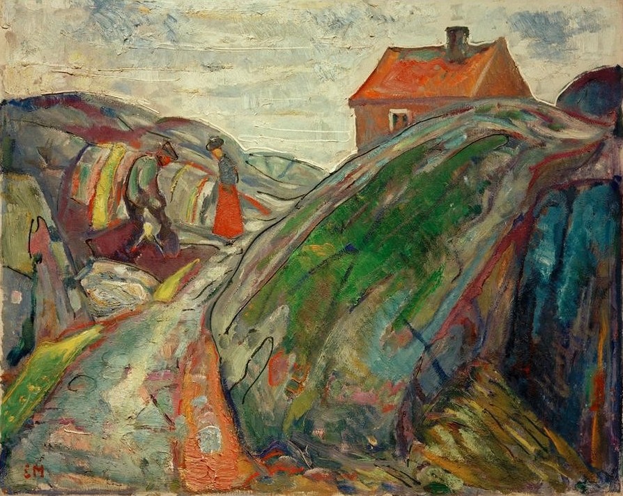 Edvard Munch, Frühlingsarbeit auf den Schären (Arbeit,Haus,Jahreszeiten,Landschaft,Frühling,Expressionismus,Gartenarbeit,Norwegische Kunst,Schären)