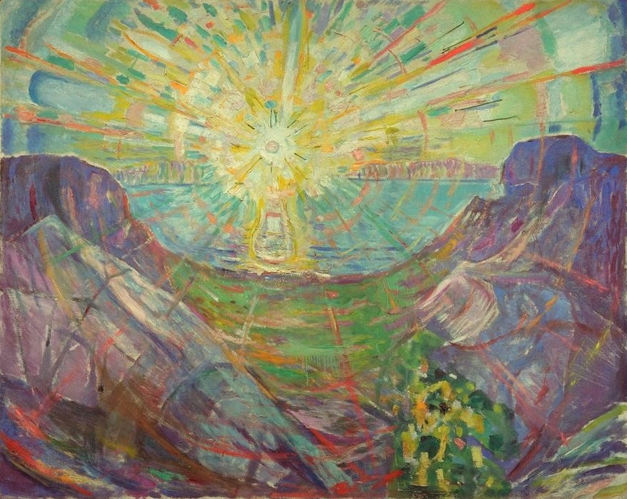 Edvard Munch, Die Sonne II. Studie (Küste,Landschaft,Universität,Sonne,Meer,Symbolismus,Expressionismus,Sonnenaufgang,Studie,Norwegische Kunst,Aula)