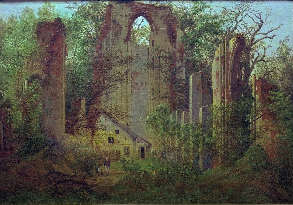 Caspar David Friedrich, Klosterruine Eldena bei Greifswald (Deutsche Kunst,Geographie,Kirche,Kloster,Ruine,Zisterzienserkloster,Vedute,Architekturdarstellung,Zisterzienser,Romantik,Topographie,Verfall,Klosterruine)