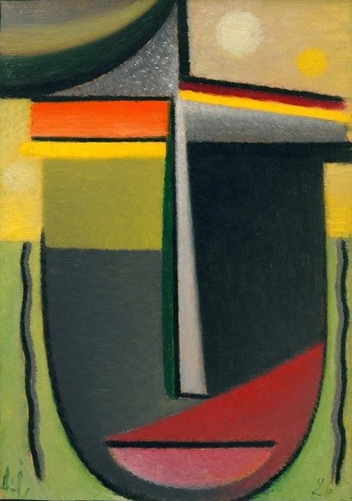 Alexej von Jawlensky, Abstrakter Kopf: Inneres Schauen Grün – Gold (Kunst,Mensch,Portrait,Expressionismus,Der Blaue Reiter,Russische Kunst,Gesicht,Kopf,Monogramm,Abstraktion,Geschlossene Augen,Farbigkeit,Signatur,Farbe)
