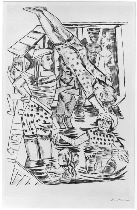 Max Beckmann, Frauenbad (Expressionismus, Klassische Moderne, Grafik, Studie, Wohnzimmer, Treppenhaus, Wunschgröße, schwarz/weiß)