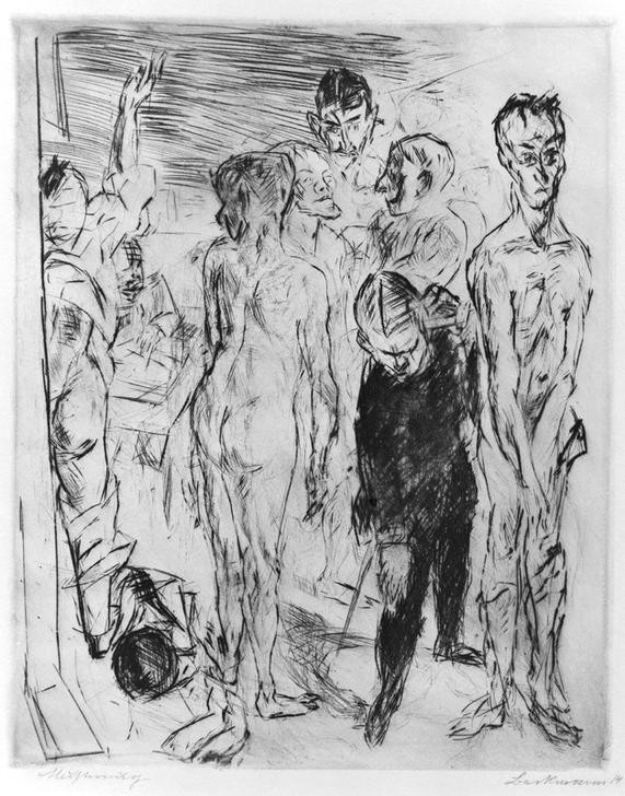 Max Beckmann, Musterung (Bundeswehr, Soldaten, Expressionismus, Klassische Moderne, Grafik, Studie, Wohnzimmer, Treppenhaus, Wunschgröße, schwarz/weiß)