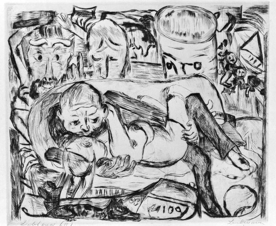 Max Beckmann, untitled (Menschen, Liebespaar, Couch, Beoabachter, Expressionismus, Klassische Moderne, Grafik, Studie, Wohnzimmer, Treppenhaus, Wunschgröße, schwarz/weiß)
