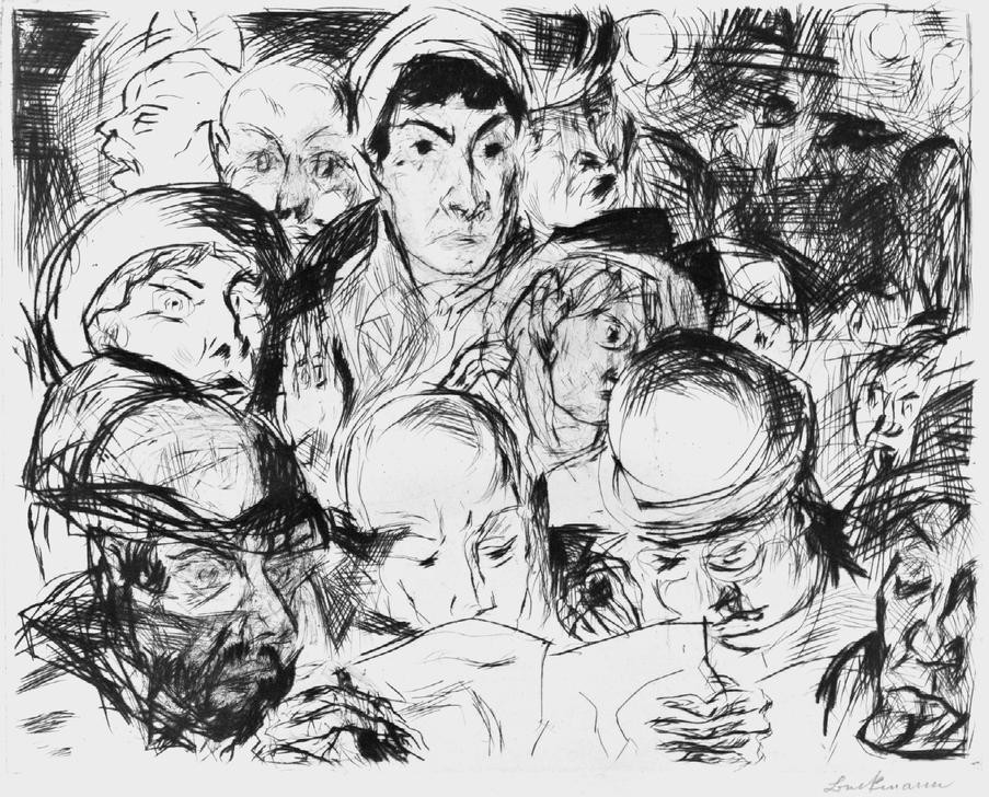 Max Beckmann, Die Kriegserklärung (Politik, Menschen, Gesellschaft, Expressionismus, Klassische Moderne, Grafik, Studie, Wohnzimmer, Treppenhaus, Wunschgröße, schwarz/weiß)