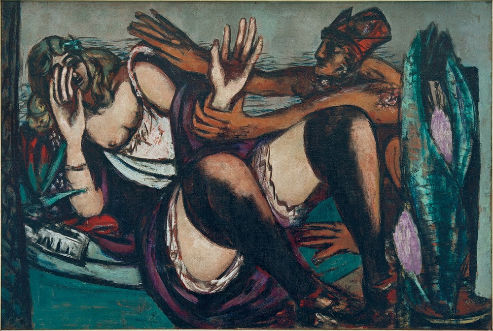 Max Beckmann, Afternoon (liegende Frau, Erotik, Gewalt, Expressionismus, Klassische Moderne, Malerei, Wohnzimmer, Treppenhaus, Wunschgröße, bunt)