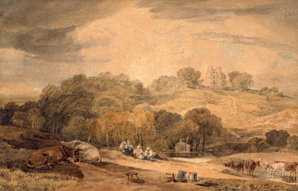 JOSEPH MALLORD WILLIAM TURNER, Donnington Castle, Newbury, Berkshire (Burg (Bauwerk),Kunst,Landschaft,Rind,Ruine,Hirte,Vedute,Englische Kunst,Romantik,Torhaus,Viehzucht)