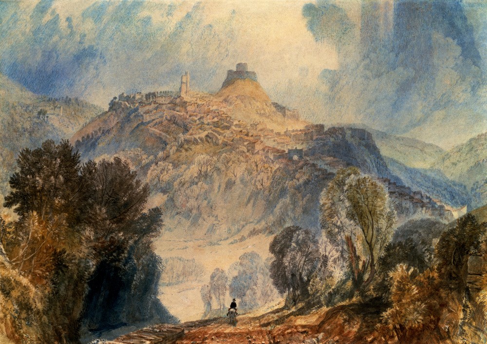 JOSEPH MALLORD WILLIAM TURNER, Launceston, Cornwall (Kunst,Landschaft,Ruine,Reiter,Vedute,Englische Kunst,Hügel,Romantik,Berg)