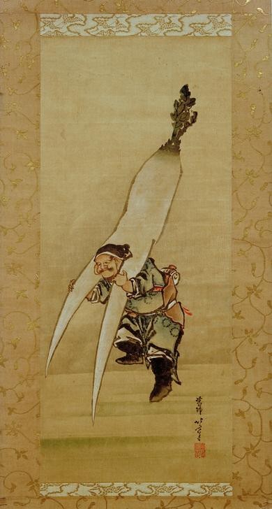 Katsushika Hokusai, Der Glücksgott Daikoku mit dem Riesenrettich (Ernte,Gemüse,Kunst,Proportion,Religion,Japanische Kunst,Götter,Rettich (Botanik),Gottheit,Wandbehang,Auf Den Schultern Tragen,Glücksgott,Gross Und Klein (Allgemein))