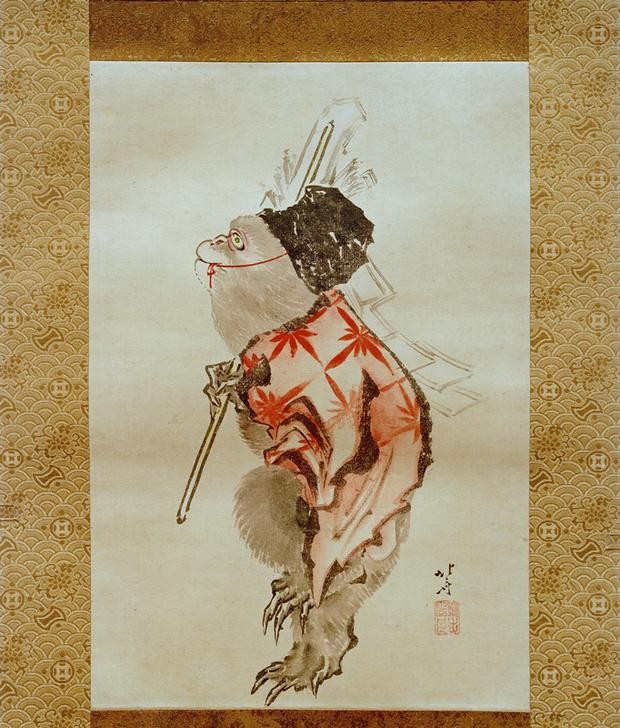 Katsushika Hokusai, Dressierter Affe (Affe,Kunst,Religion,Shintoismus,Tanz,Japanische Kunst,Papier,Tier,Wandbehang,Gohei)