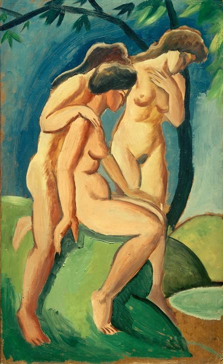 August Macke, Drei Akte (Deutsche Kunst,Frau,Gruppenbild,Kunst,Akt,Expressionismus,Der Blaue Reiter,Im Freien (Allgemein),Ganzfigurig)