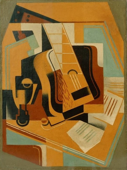 Juan Gris, La guitare (Gitarre, Instrument, Stillleben ,Notenblätter,  Kubismus,  Klassische Moderne, Malerei, Wohnzimmer, Wunschgröße, bunt)