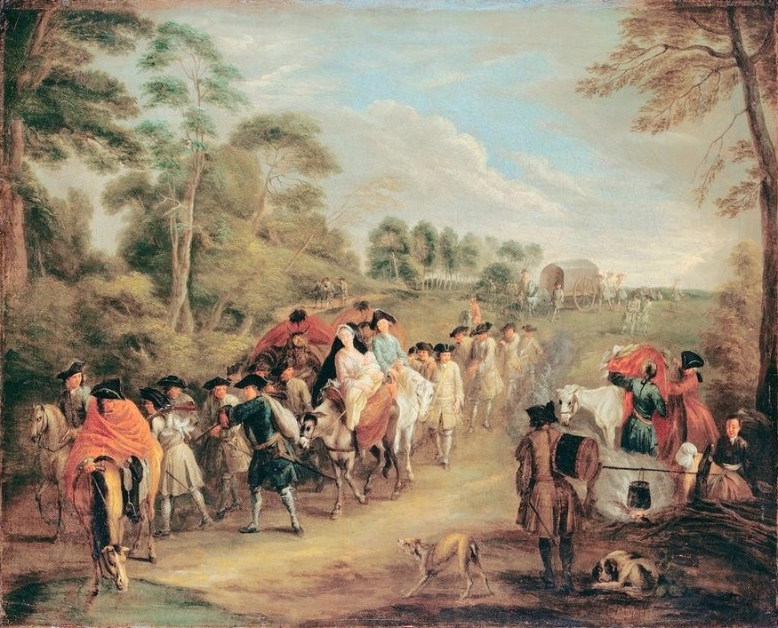 Jean-Antoine Watteau, Soldaten auf dem Marsch (Feuerstelle,Krieg,Kunst,Militär,Mutter Und Kind,Rast,Soldat,Barock,Planwagen,Hund,Truppentransport,Kriegsende,Frau Im Krieg,Heimkehr,Französische Kunst,Soldatenfrau,Vormarsch,Tross,Frauenleben,Trommler,Proviant,Marketenderin,Kochstelle,Feldzug,Soldatenleb)