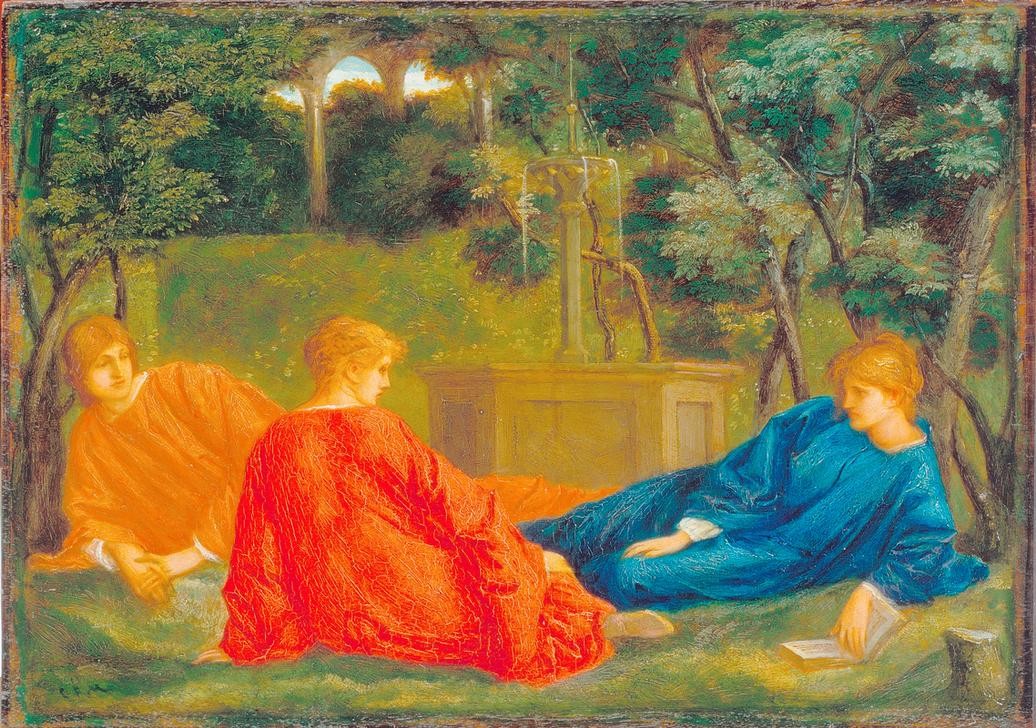 Charles Fairfax Murray, Poems (Frau,Garten Und Park,Geschwister,Gruppenbild,Kunst,Literatur,Menschen Im Park,Brunnen,Prinzessin,Präraffaeliten,Englische Kunst,Poesie,Gedicht,Illustration,Menschen Im Garten,Junge Frau,Person)