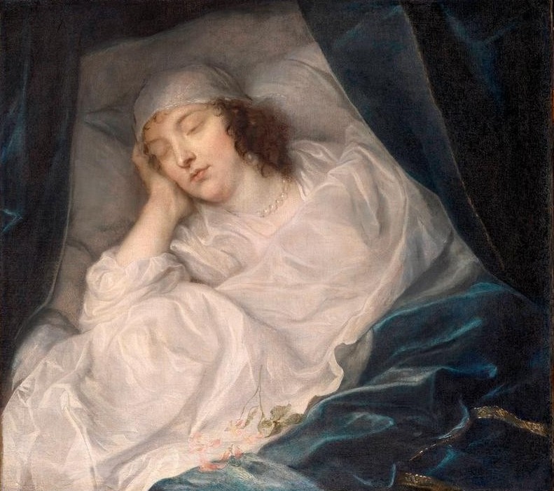 Anthonis van Dyck, Lady Digby, auf dem Totenbett (Portrait, Gesicht, Bildnis, Tote, Perlenkette, Totenbett, Persönlichkeit, Barock, Klassiker, Wunschgröße, Wohnzimmer)