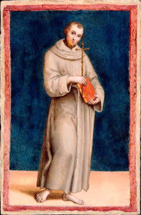 Raffael, Heiliger Franz von Assisi (Christentum,Heilige,Kreuz,Kunst,Mann,Religion,Renaissance,Bibel,Portrait,Mönch,Italienische Kunst,Barfuss,Heiliger,Kutte,Ordensgründer,Ganzfigurig,Symbolik)