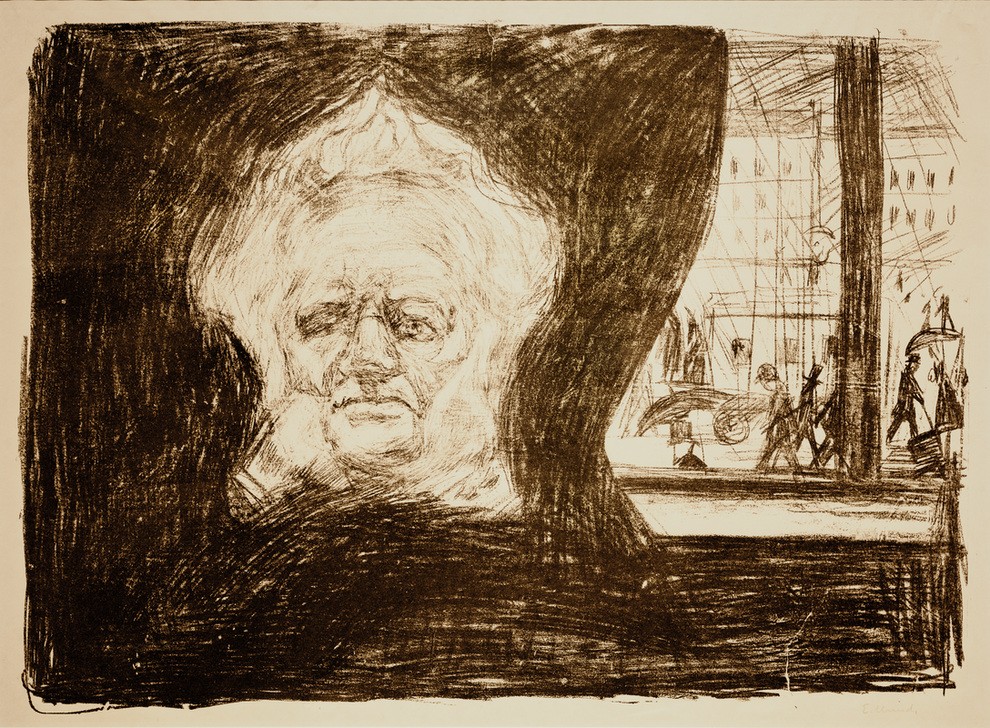 Edvard Munch, Ibsen im Café des Grand Hotel (Gastronomie,Hotel (Allgemein),Jugendstil,Kunst,Literatur,Mann,Schriftsteller,Portrait,Norwegische Kunst,Schauspiel,Cafe,Kopf,Jahrhundertwende,Skandinavische Kunst,Person,Dramatiker)