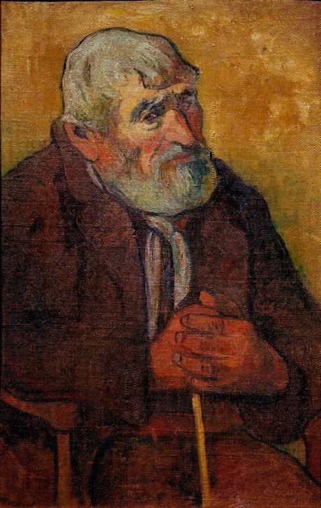 Paul Gauguin, Le Vieillard au bâton (Kunst,Lebensalter,Mann,Mensch,Alter,Bart,Portrait,Stock,Französische Kunst,Vollbart,Alter Mann,Sitzen,Weisse Haare,Gebrechlichkeit,Synthetismus,Halbfigur,Schule Von Pont-Aven)