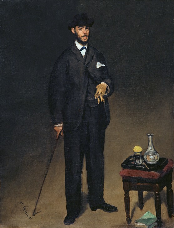 Edouard Manet, Porträt Théodore Duret (Kunstkritiker,Handschuh,Herrenmode,Kunstsammler,Mann,Mode,Publizist,Stillleben,Portrait,Anzug,Bürgertum,Französische Kunst,Spazierstock,Ganzfigurig,Person)