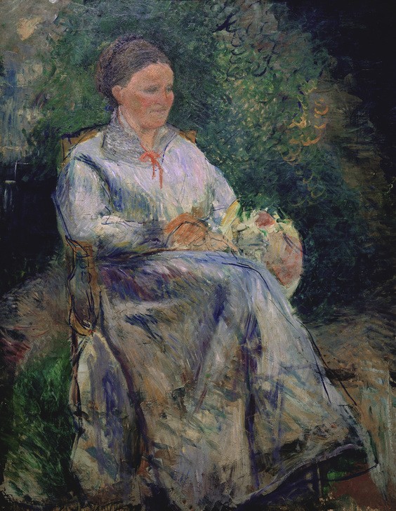 Camille Pissarro, Porträt Julie Pissarro (Frau,Impressionismus,Ehefrau Von Berühmten,Portrait,Künstlerfrau,Französische Kunst,Im Freien (Allgemein),Menschen Im Garten,Sitzen,Ganzfigurig,Person)