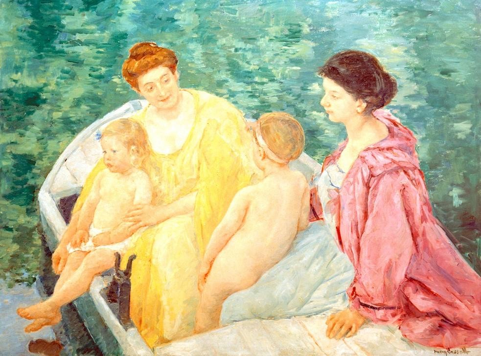 Mary Cassatt, Le Bain (Bad Im Freien,Bad,Bootspartie,Mutter Und Kind,Impressionismus,See,Frauenkunst,Französische Kunst,Amerikanische Kunst,Harmonie,Us-Amerikanische Kunst,Kinderleben,Frauenleben)