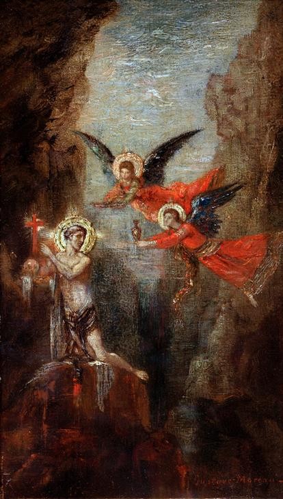 Gustave Moreau, Un saint au désert (Christentum,Engel,Gebet,Heilige,Religion,Symbolismus,Vision,Eremit,Französische Kunst)
