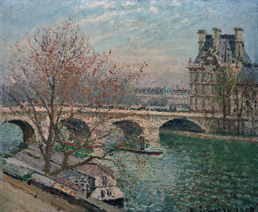 Camille Pissarro, Le Pont Royal et le Pavillon de Flore (Brücke,Geographie,Impressionismus,Fluss,Vedute,Französische Kunst,Topographie)