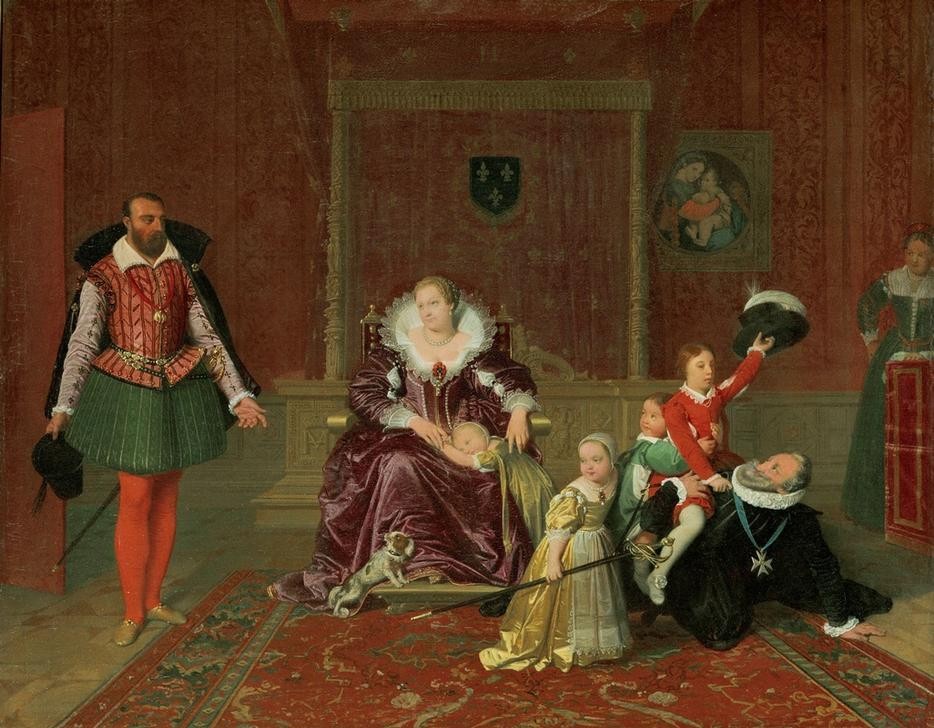 JEAN-AUGUSTE-DOMINIQUE INGRES, Henri IV jouant avec ses enfants au moment où l’ambassadeur (Diplomat,Familie,Geschichte,Kinderspiel,König,Privatleben,Spiel,Szene,Vater Und Kind,Französische Kunst,Familienleben,Infantilisierung,Person)