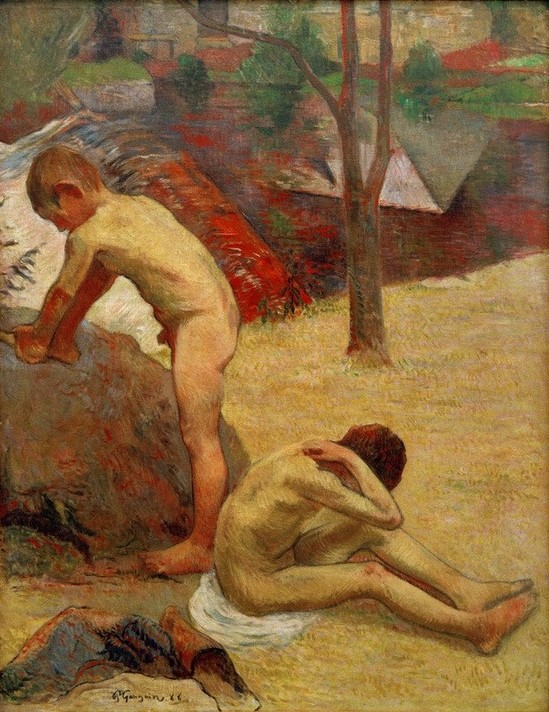 Paul Gauguin, Jeunes baigneurs bretons (Körperpflege,Bad Im Freien,Bad,Dorfkind,Jahreszeiten,Kind,Kunst,Landschaft,Sommer,Volkskunde,Akt,Französische Kunst,Knabe,Kinderleben,Synthetismus,Schule Von Pont-Aven,Land Und Leute)