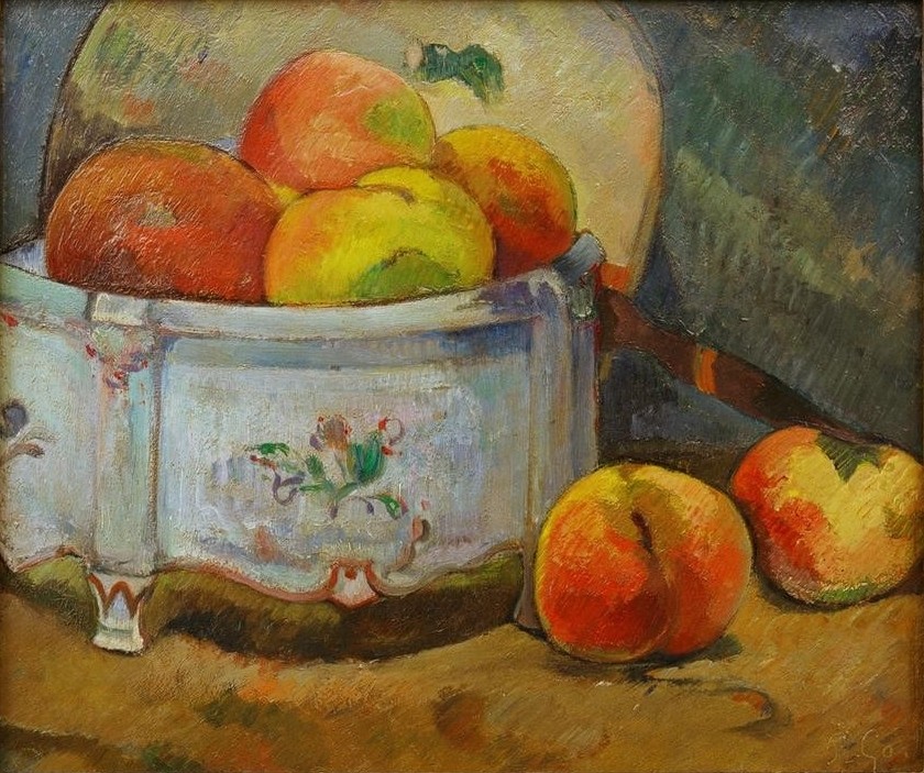 Paul Gauguin, Nature morte aux pêches (Kunst,Obst,Nahrungsmittel,Stillleben,Pfirsich,Französische Kunst,Obstschale,Synthetismus)