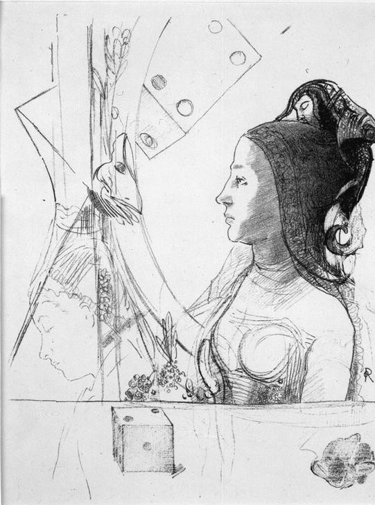 Odilon Redon, Femme coiffée d’un hénin (Frau,Jugendstil,Literatur,Symbolismus,Portrait,Französische Kunst,Gedicht,Illustration,Buchillustration,Person)