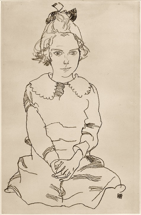 Egon Schiele, Bildnis Maria Steiner (Kind,Kunst,Mädchen,Mensch,Portrait,Expressionismus,Österreichische Kunst,Kragen,Sitzen)
