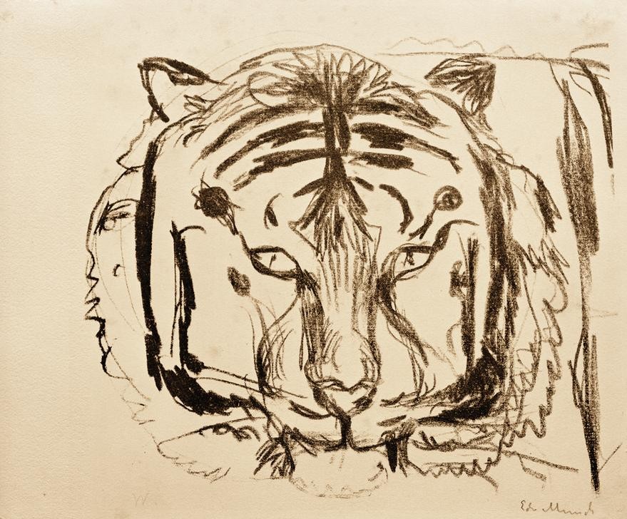 Edvard Munch, Tigerkopf II (Kunst,Zoologie,Tiger,Norwegische Kunst,Raubkatze,Raubtier,Grosskatze,Tier,Kopf,Skandinavische Kunst)