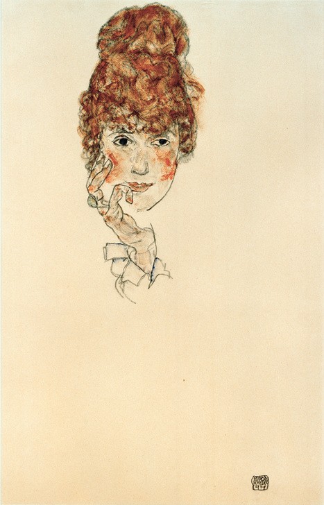 Egon Schiele, Porträt Edith Schiele (Ehefrau,Frau,Maler (Künstler),Zeichner,Ehefrau Von Berühmten,Hand,Portrait,Expressionismus,Künstlerfrau,Österreichische Kunst,Haarknoten,Kopf,Junge Frau,Hochfrisur,Kopf Stützen,Person)
