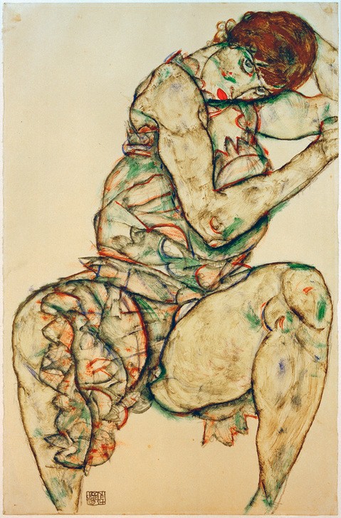 Egon Schiele, Sitzender Halbakt (Frau,Kunst,Akt,Expressionismus,Österreichische Kunst,Erotische Kunst,Sitzen)
