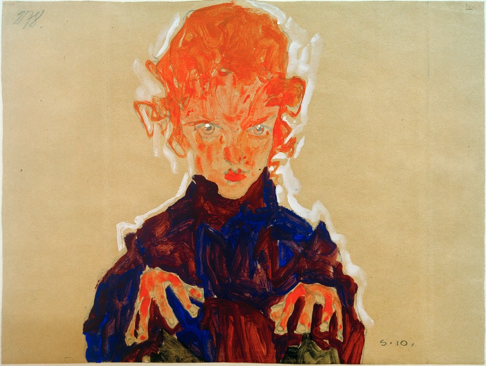 Egon Schiele, Brustbild eines rothaarigen Mädchens (Frau,Kind,Kunst,Mädchen,Mensch,Hand,Portrait,Expressionismus,Österreichische Kunst,Rote Haare,Junge Frau,Brustbild)