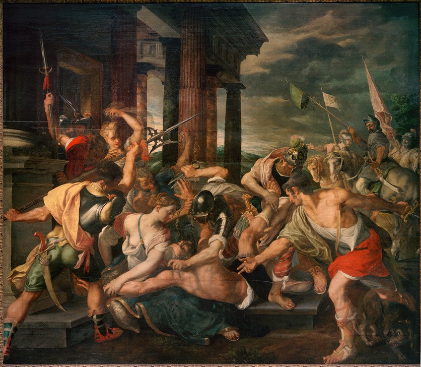 Jodocus de Winghe, Delilas Verrat und Samsons Gefangennahme durch die Philister (Flämische Kunst,Frau,Kunst,Samson Und Delilah,Soldat,Barock,Altes Testament,Grausamkeit,Bibel,Philister,Blendung,Verrat,Kampf,Schere,Brust,List,Gefangennahme,Weiberlist,Schlafen (Schlaf),Jüdisch-Christlich)