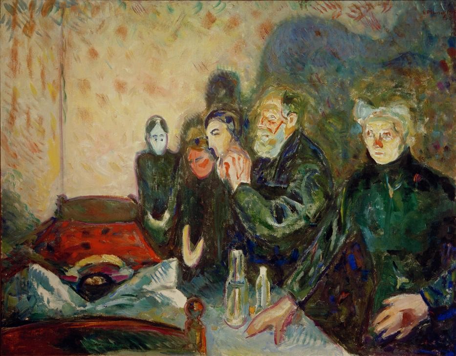 Edvard Munch, Todeskampf (Bett,Familie,Gebet,Kunst,Mensch,Tod,Expressionismus,Norwegische Kunst,Sterben,Verwandtschaft,Todeskampf,Händefalten,Sterbebett,Skandinavische Kunst,Krankenlager)
