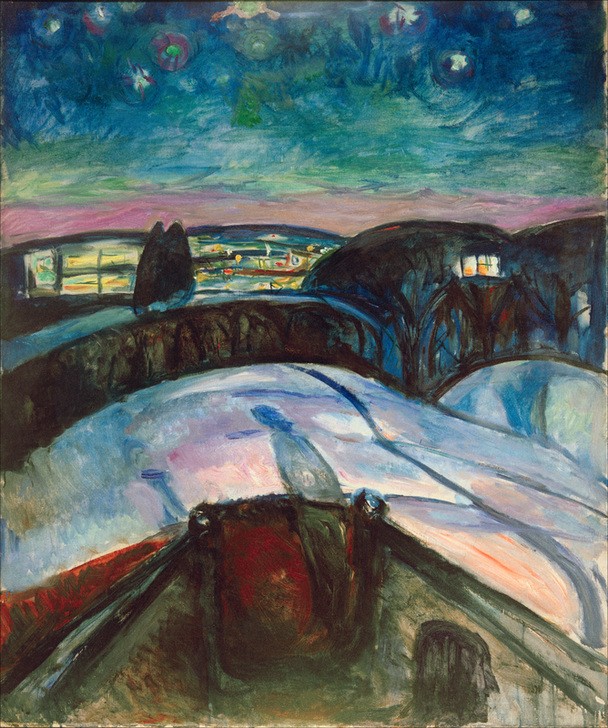 Edvard Munch, Sternennacht II (Himmel (Natur),Kunst,Landschaft,Stern,Tageszeiten,Nacht,Expressionismus,Norwegische Kunst,Firmament,Skandinavische Kunst,Sternklare Nacht)