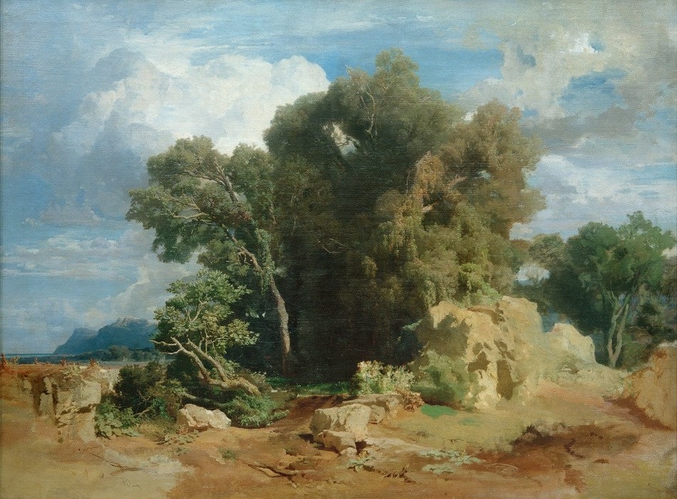 Arnold Böcklin, Pontinische Sümpfe (Deutsche Kunst,Kunst,Landschaft,Baumgruppe)