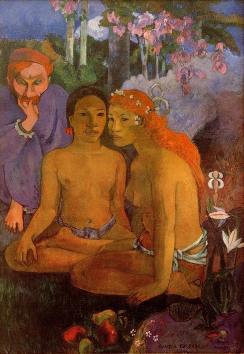 Paul Gauguin, Contes barbares (Frau,Dichter,Kunst,Literatur,Mann,Völkerkunde,Akt,Französische Kunst,Rote Haare,Exotik,Zuhören,Meditation,Gegensatz,Kulturaustausch,Jahrhundertwende,Junge Frau,Ureinwohner,Ureinwohnerin,Synthetismus,Krallenfuss,Land Und Leute)