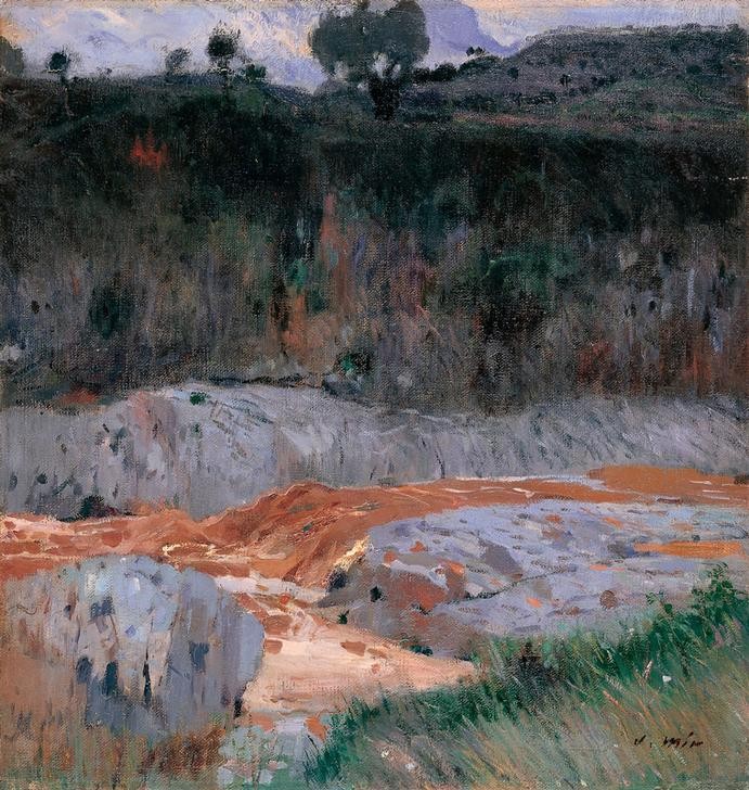 Joaquim Mir, Rote Erde (Kunst, Landschaft, Post-Modernisme, Fluss,  Malerei, Klassische Moderne, Wunschgröße, Wohnzimmer, Treppenhaus, bunt)