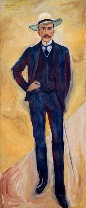 Edvard Munch, Harry Graf Kessler (Diplomat,Graf,Herrenhut,Herrenmode,Jugendstil,Mann,Mode,Schriftsteller,Hut,Diplomatie,Portrait,Anzug,Strohhut,Adel,Norwegische Kunst,Eleganz,Skandinavische Kunst,Ganzfigurig,Person,Hände In Die Hüfte Stemmen)