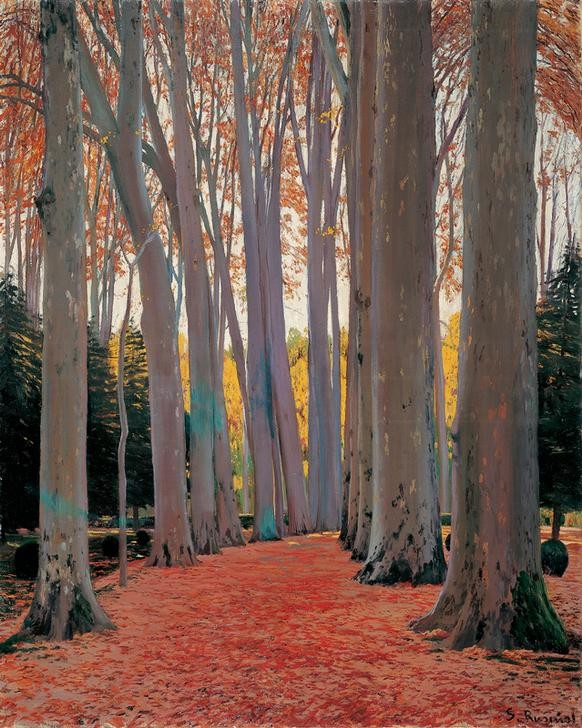 Santiago Rusinol, Platanenallee (Allee,Botanik,Kunst,Landschaft,Baum,Spanische Kunst,Weg,Laubbaum,Platane)