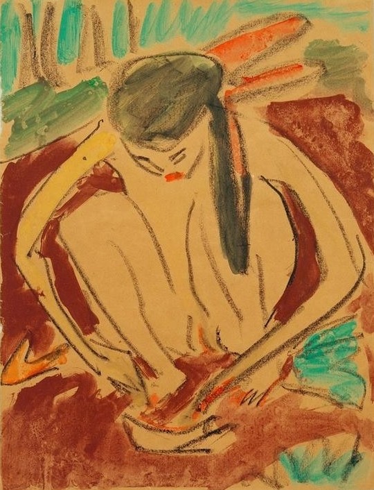Ernst Ludwig Kirchner, Kauerndes Mädchen (Deutsche Kunst,Frau,Mädchen,Akt,Expressionismus,Hocken,Kauern)