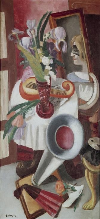 Max Beckmann, Stilleben mit Grammophon und Schwertlilien (Stillleben, Expressionismus, Klassische Moderne, Malerei, Wohnzimmer, Esszimmer, Treppenhaus, Wunschgröße, bunt)