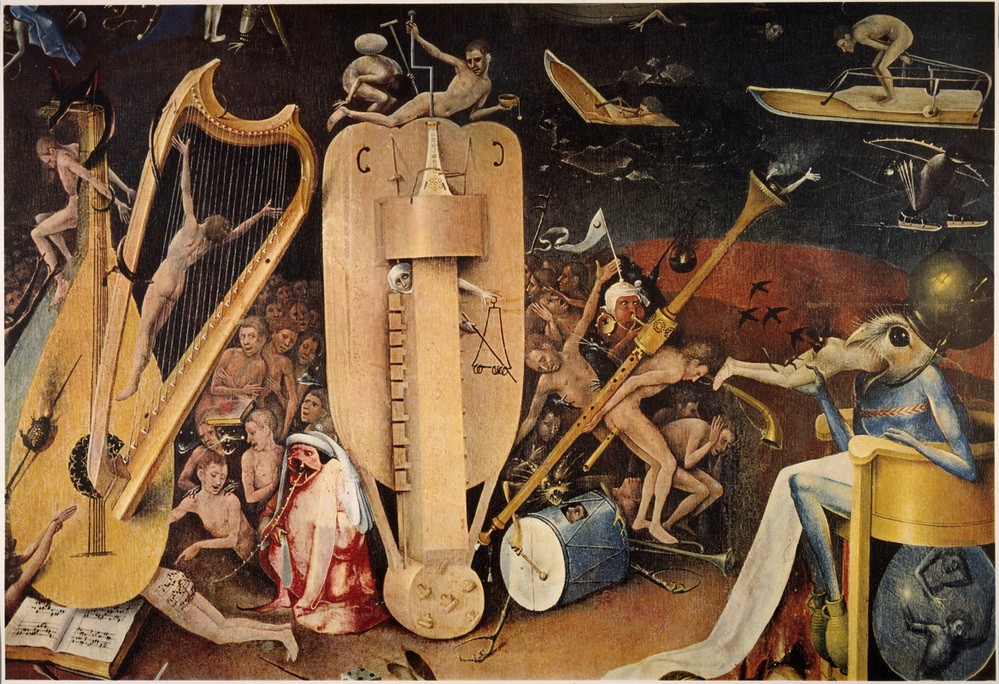 Hieronymus Bosch, Die Hölle (Harfe,Musik,Religion,Teufel Und Hölle,Instrument,Teufel,Hölle,Phantastische Kunst,Niederländische Kunst,Drehleier,Trommel)