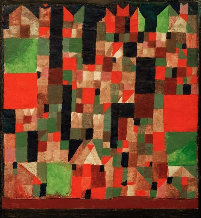 Paul Klee, Städtebild (rotgrüne Accente) (Architektur,Deutsche Kunst,Architekturdarstellung,Schweizerische Kunst,Stadtlandschaft)