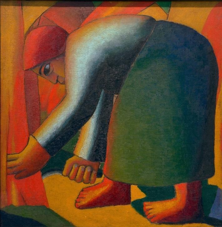 Kasimir Malewitsch, Schnitterin (Arbeit,Ernte,Frau,Kunst,Volkskunde,Getreide,Bäuerin,Russische Kunst,Sichel,Feld,Barfuss,Getreidefeld,Ukrainische Kunst,Primitivismus,Bücken,Schnitterin,Feldarbeit,Land Und Leute,Landwirtschaft)
