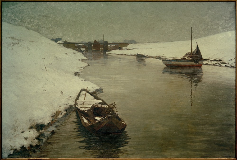 Max Clarenbach, Unbekannt (BOOT, DEUTSCHE KUNST, GEWÄSSER, KAHN, KUNST, LANDSCHAFT, WINTER, IMPRESSIONISMUS, SCHNEE, SEGELBOOT, FLUSS, EINSAMKEIT, JAHRHUNDERTWENDE, MENSCHENLEERE, SCHIFFFAHRT)