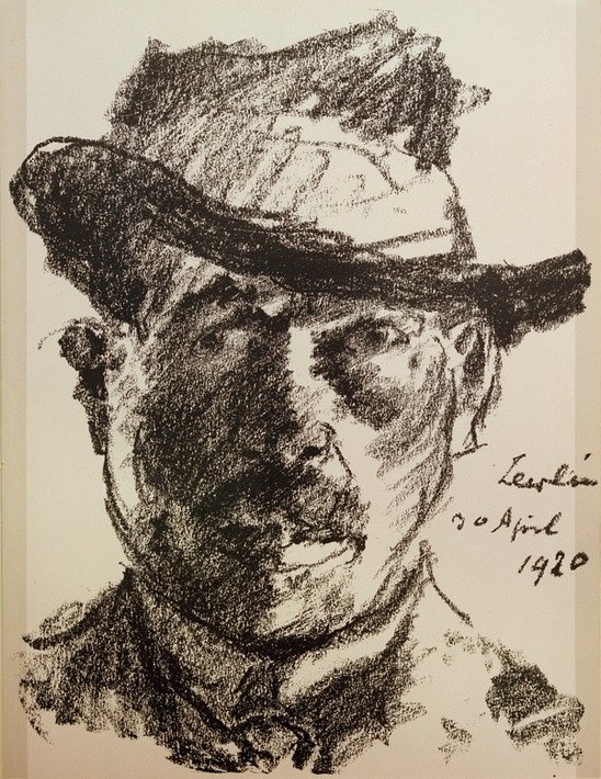 Lovis Corinth, Selbstbildnis (Deutsche Kunst,Herrenhut,Kopfbedeckung,Künstler,Kunst,Maler (Künstler),Mann,Impressionismus,Hut,Selbstbildnis,Portrait,Kopf,Person)